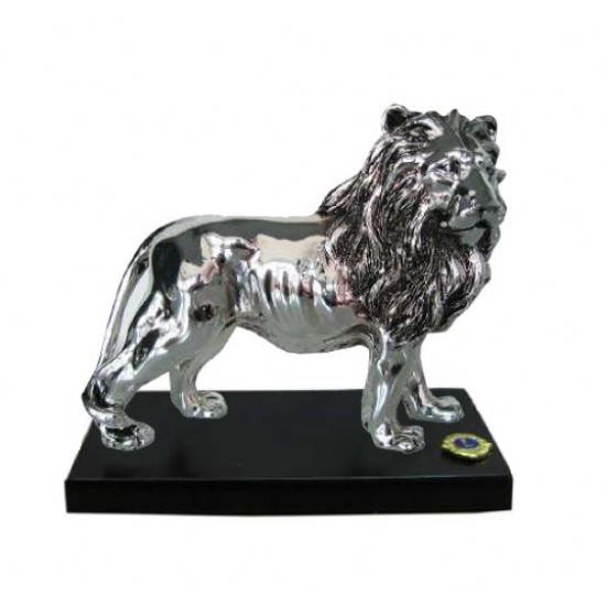 STATUA LEONE PLACCATO ARGENTO 925 SU BASE LIONS CLUB INTERNATIONAL