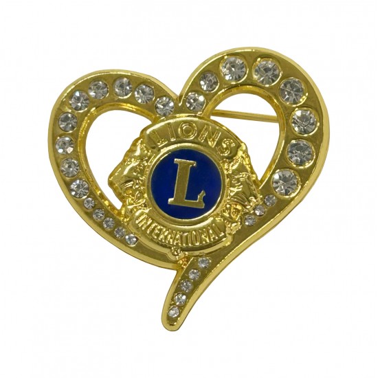 SPILLA CUORE CON STRASS E LOGO LIONS INTERNATIONAL