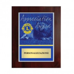 BASE IN LEGNO CON TARGA ARGENTATA LIONS INTERNATIONAL APPRECIATION AWARD