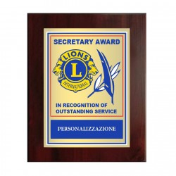 BASE IN LEGNO CON TARGA DORATA LIONS INTERNATIONAL SECRETARY AWARD