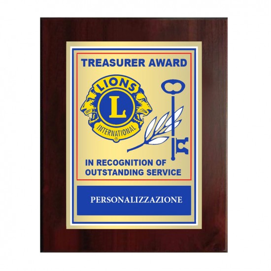 BASE IN LEGNO CON TARGA DORATA LIONS INTERNATIONAL TREASURER AWARD